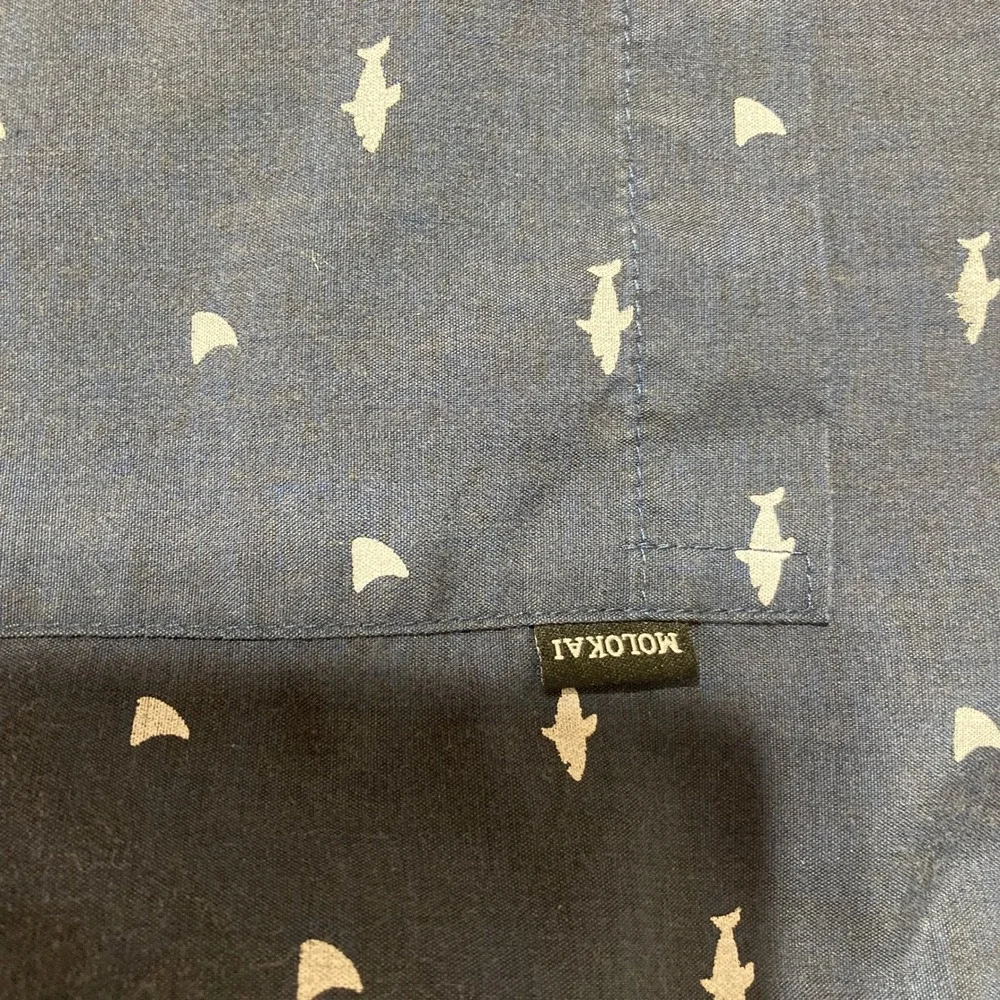 MOLOKAI SURF Men's 3XL Navy Blue Shark‎ Sailboat Short Sleeve Button Down Shirt